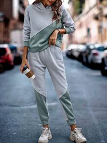 SHEIN LUNE Hai âm Thả vai Áo len & Quần nỉ - Màu Xám nhạt - Xem 3