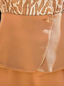 Zebra Striped Print Blouse & Wide Leg Pants - Coffee Brown - View 3