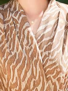 Zebra Striped Print Blouse & Wide Leg Pants - Coffee Brown - View 4