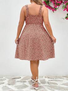 SHEIN Clasi 大碼碎花褶邊吊帶連衣裙 - 粉色 - 查看 2