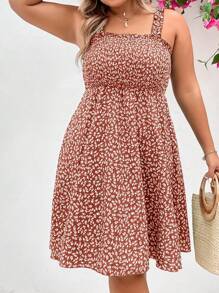 SHEIN Clasi 大碼碎花褶邊吊帶連衣裙 - 粉色 - 查看 4