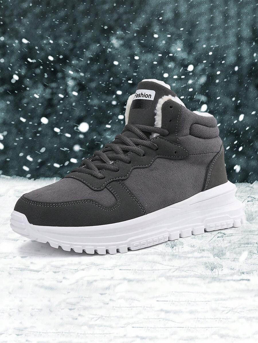 Women's Shoes 2022 New Winter Boots With Thickening Fur, Bottom & Short Lace-up For Working And Snowy Days - Grey - View 1