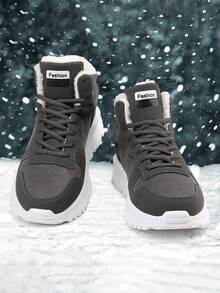 Women's Shoes 2022 New Winter Boots With Thickening Fur, Bottom & Short Lace-up For Working And Snowy Days - Grey - View 3