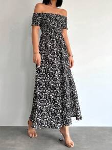 EURMUSE Ditsy Floral Off Shoulder Split Thigh Dress - Multicolor - View 2