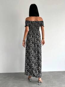 EURMUSE Ditsy Floral Off Shoulder Split Thigh Dress - Multicolor - View 5