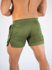 Manfinity Sport PWRUP Boyfriend Style Men Contrast Trim Drawstring Waist Split Hem Sports Shorts Gym Shorts