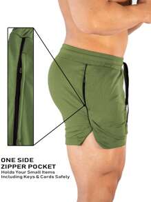 Manfinity Sport PWRUP Boyfriend Style Men Contrast Trim Drawstring Waist Split Hem Sports Shorts Gym Shorts