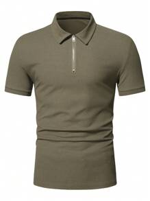 Manfinity Homme Men Quarter Zipper Polo Shirt - Army Green - View 3