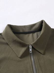 Manfinity Homme Men Quarter Zipper Polo Shirt - Army Green - View 5