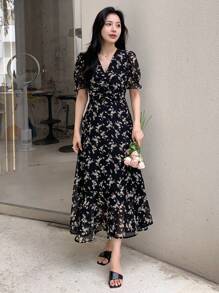 DAZY Ditsy Floral Print Ruched Front Dress Sundress