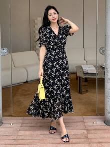 DAZY Ditsy Floral Print Ruched Front Dress Sundress