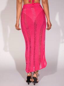 SHEIN BAE 1pc Split Thigh Ripped Knit Skirt - Hot Pink - View 2