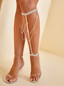 SHEIN SXY 多層水鑽裝飾腿鏈 - 銀色 - 查看 4