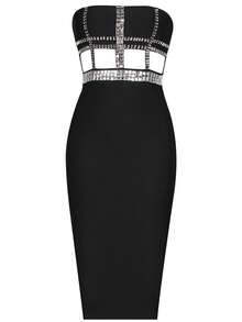 Đầm Tách cao Khối Màu Buổi tiệc - màu đen - Xem 5