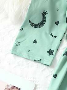 Tween Girl Moon Print Robe & Slogan Graphic Cami Sleep Dress - Mint Green - View 4