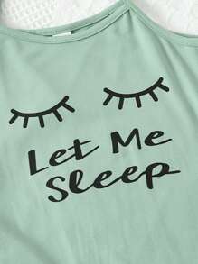 Tween Girl Moon Print Robe & Slogan Graphic Cami Sleep Dress - Mint Green - View 5