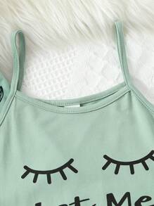 Tween Girl Moon Print Robe & Slogan Graphic Cami Sleep Dress - Mint Green - View 6