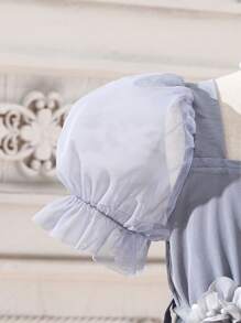 SHEIN Glamorique Kids 女小童泡泡袖網紗覆蓋連衣裙 - 灰色 - 查看 3