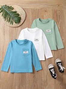 SHEIN Young Boy 3pcs Letter Patched Pocket Front Tee - Multicolor - View 1