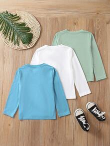 SHEIN Young Boy 3pcs Letter Patched Pocket Front Tee - Multicolor - View 2