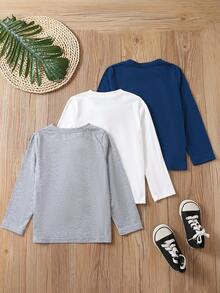 SHEIN Young Boy 3pcs Letter Patched Pocket Front Tee - Multicolor - View 2