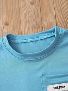 SHEIN Young Boy 3pcs Letter Patched Pocket Front Tee - Multicolor - View 3