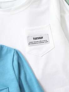 SHEIN Young Boy 3pcs Letter Patched Pocket Front Tee - Multicolor - View 5