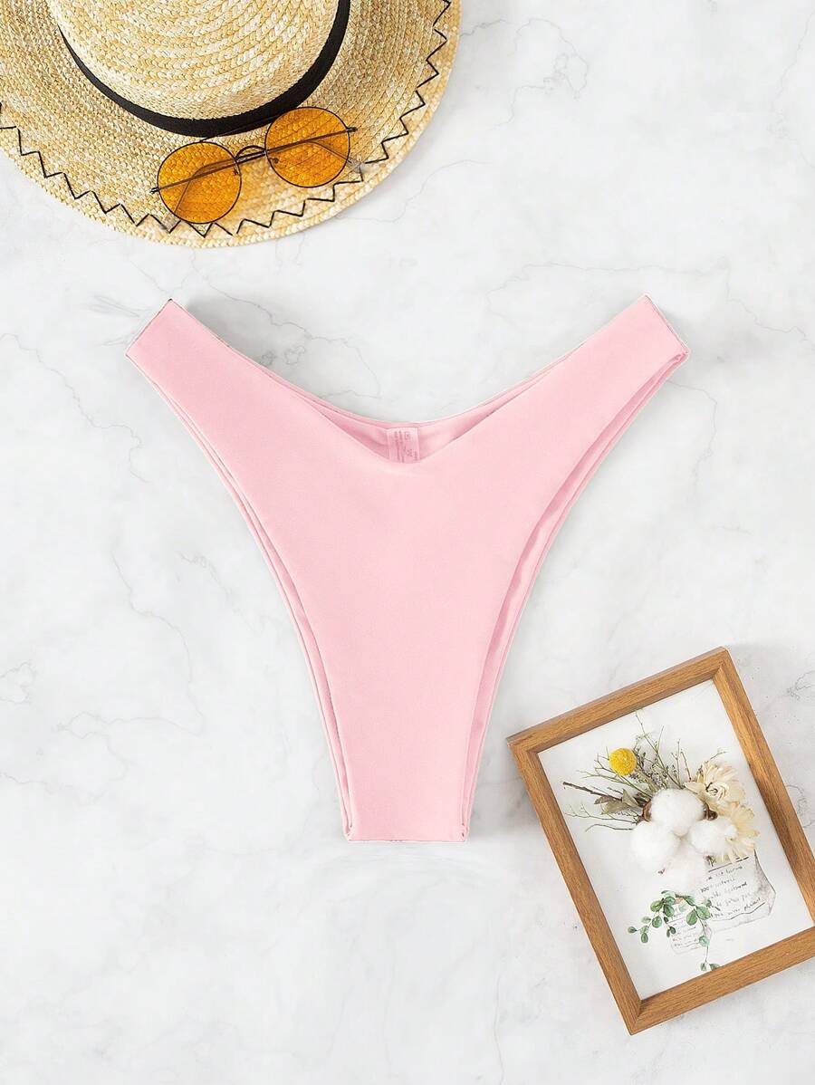 Swim Mod Summer Beach Plain High Cut Bikini Bottom - Baby Pink - View 1