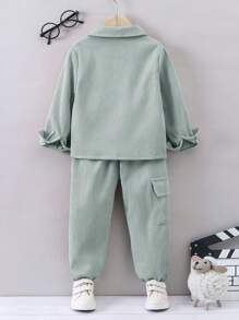 SHEIN Young Boy Flap Pocket Shirt & Pants Without Tee Green Baby Boys Sets Chic Outfits For Autumn/Winter - Mint Green - View 2