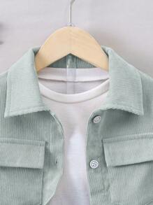 SHEIN Young Boy Flap Pocket Shirt & Pants Without Tee Green Baby Boys Sets Chic Outfits For Autumn/Winter - Mint Green - View 4