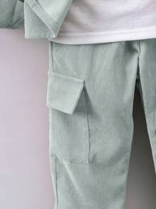 SHEIN Young Boy Flap Pocket Shirt & Pants Without Tee Green Baby Boys Sets Chic Outfits For Autumn/Winter - Mint Green - View 5