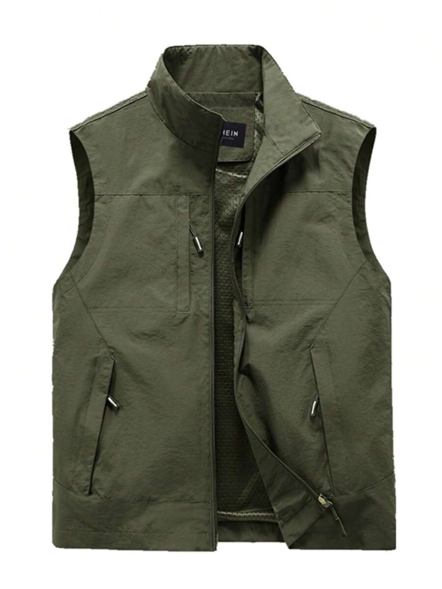 Manfinity Homme Nam Dây kéo Áo vest - xanh quân đội - Xem 1