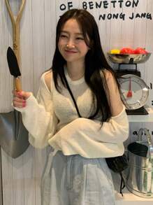 DAZY Solid Crop Cardigan & Knit Top - White - View 8