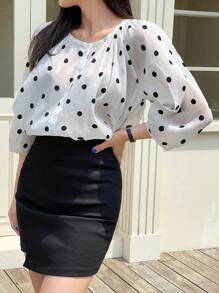 DAZY 波點圖案插肩袖襯衫不附胸罩 - 白色 - 查看 7