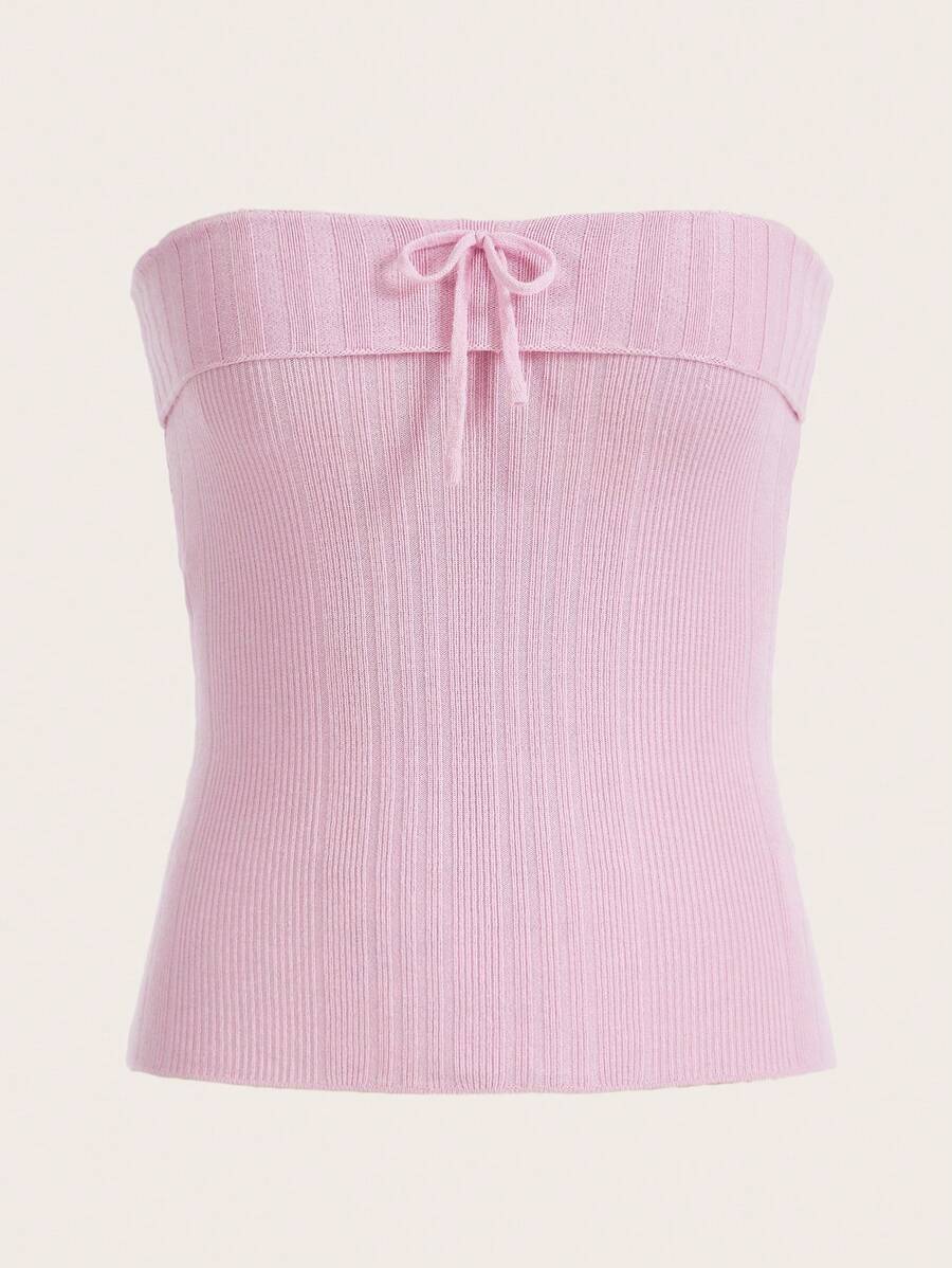 SHEIN MOD Summer Dopamine Pink Bow Front Tube Knit Top