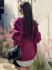 DAZY Solid Drop Shoulder Oversized Sweater Without Blouse,Long Sleeve Tops,Fall Clothes