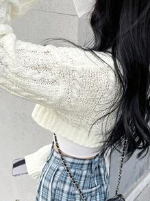 DAZY 纯色落肩短款毛衣（不含吊带背心） - 米色 - 查看 2