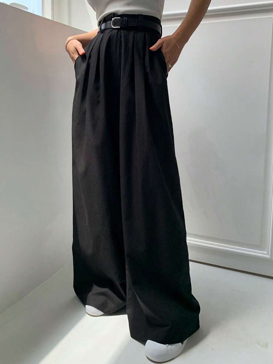 DAZY Cao eo Túi nghiêng Quần ống rộng - màu đen - Xem 1