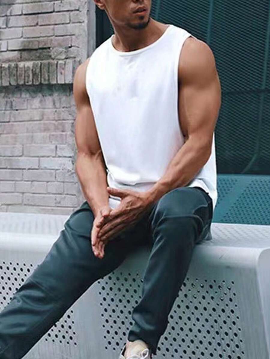 Gym Rark Boyfriend Style Men Solid Workout Tank Top Pack Compression Workout Tops White Tank Top Breathable, Gym - White - View 1