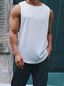 Gym Rark Boyfriend Style Men Solid Workout Tank Top Pack Compression Workout Tops White Tank Top Breathable, Gym - White - View 3
