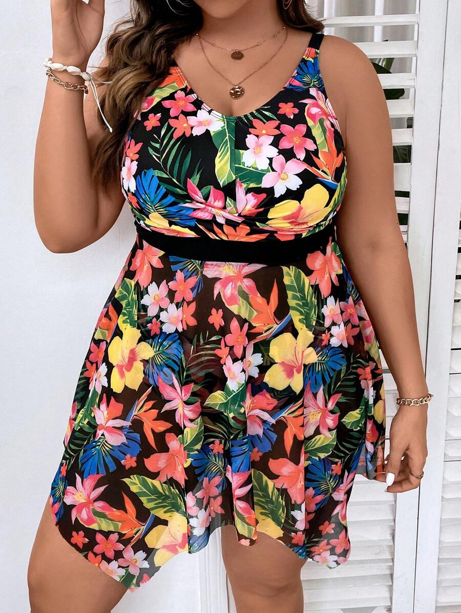 SHEIN 大码热带印花比基尼夏日海滩 - 彩色 - 查看 1