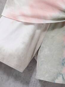 SHEIN 男小童紮染字母補丁細節T恤和短褲 - 彩色 - 查看 4