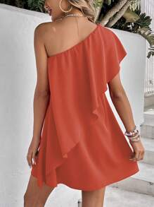 SHEIN Frenchy 單肩蝙蝠袖連衣裙 - 珊瑚橙 - 查看 2