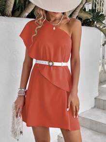 SHEIN Frenchy 單肩蝙蝠袖連衣裙 - 珊瑚橙 - 查看 6