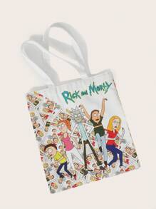 Rick and Morty | ROMWE Large Shopper Bag Cute Letter Cartoon Pattern For Daily - White - View 4