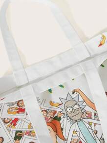 Rick and Morty | ROMWE Large Shopper Bag Cute Letter Cartoon Pattern For Daily - White - View 5