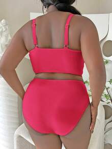 SHEIN Swim Curve Plus Size Cut Out Bikini Set Bãi biển mùa hè - Màu Hồng Tươi - Xem 2