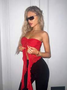 SHEIN ICON Top cu tub cu tiv asimetric drapat în față roșu