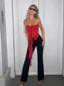 SHEIN ICON Top cu tub cu tiv asimetric drapat în față roșu