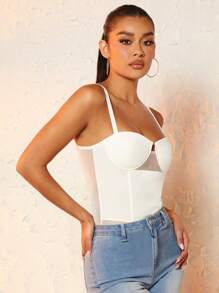 SHEIN BAE 素色緊身吊帶連體衣 - 白色 - 查看 5